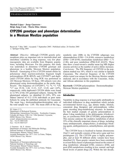 (PDF) CYP2D6 genotype and phenotype determination in a Mexican Mestizo ...