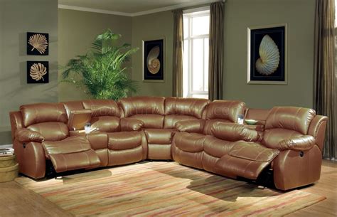 Transitional Brown Bonded Leather Sectional w/Recliner Mechanism