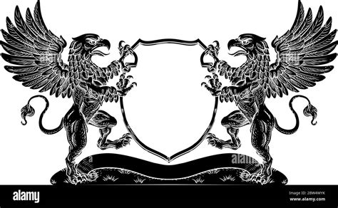 Royal shield of arms griffin Black and White Stock Photos & Images - Alamy