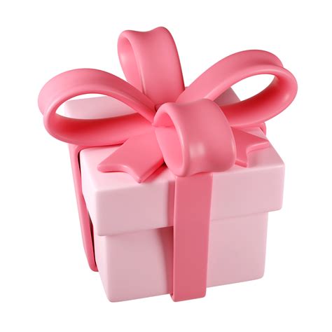 3d pink christmas gift box icon with pastel ribbon bow transparent background. Render modern ...