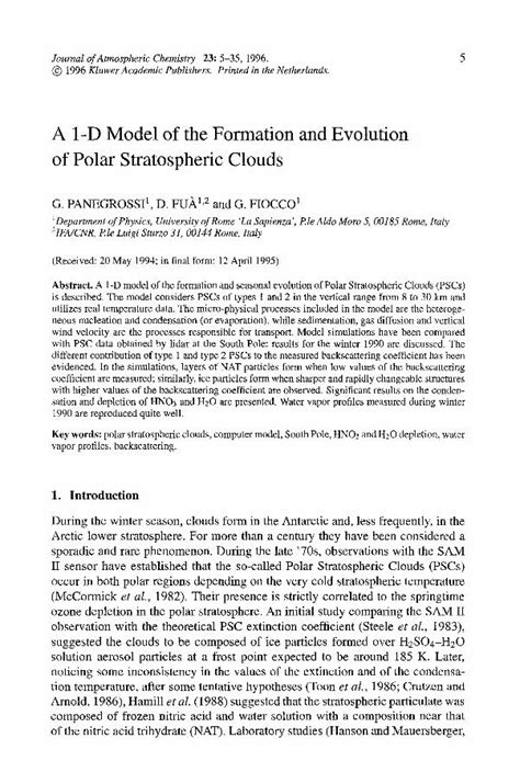 (PDF) A 1-D model of the formation and evolution of Polar Stratospheric ...