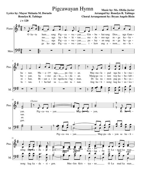 Pigcawayan Hymn( Chorale Arrangement by: Bryan Angelo T. Bisin) Sheet music for Piano, Male ...