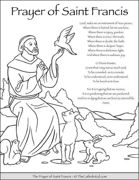 Saint Francis Prayer Coloring Page - TheCatholicKid.com