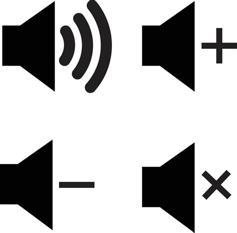 sound button set icons sound on and off, volume up and down, mute, loudspeaker sign, media web ...