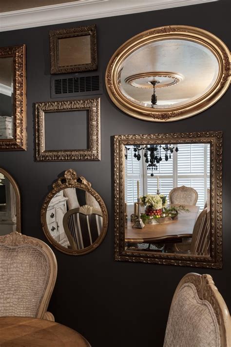 Mirror Gallery Wall in Traditional Gray Dining Room | Mirror wall living room, Mirror gallery ...