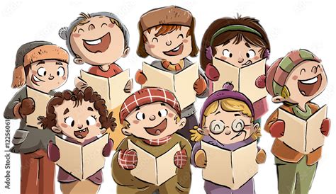 niños cantando en coro en navidad Stock Illustration | Adobe Stock