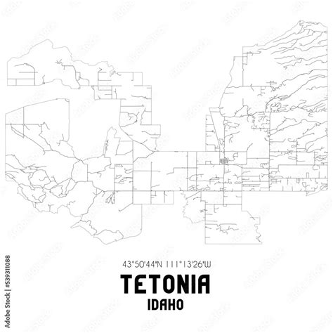 Tetonia Idaho. US street map with black and white lines. Stock ...