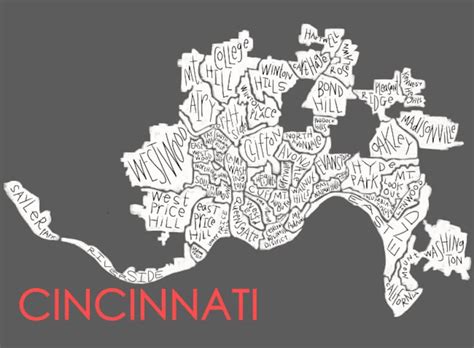 Cincinnati Neighborhood Map Hand-drawn Print - Etsy