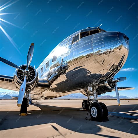 Premium Photo | A silver airplane with a silver propeller on the front.