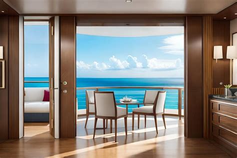 Premium AI Image | a room with a view of the ocean and a balcony with a ...