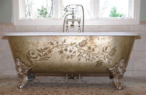 With the help of a professional designer, painted details give this claw foot tub a royal ...