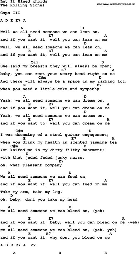 Song lyrics with guitar chords for Let It Bleed