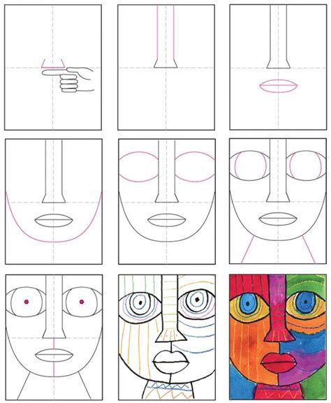 Easy How to Draw an Abstract Face Tutorial and Coloring Page | Kids art projects, Abstract face ...