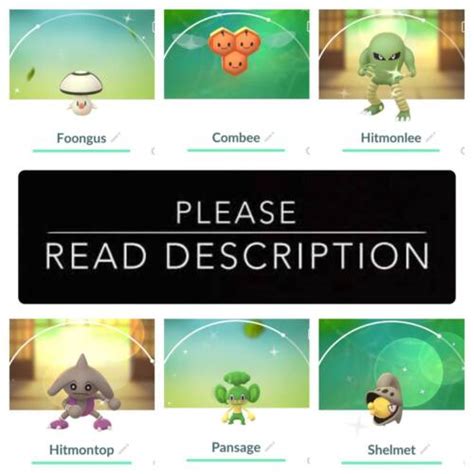 Shiny Foongus, Combee, Hitmonlee, Hitmontop, Pansage, Shelmet - Pokemon Go | eBay