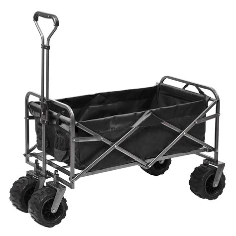 Outdoor Innovations Heavy Duty Collapsible All Terrain Folding Beach Wagon Utility Cart (Black ...