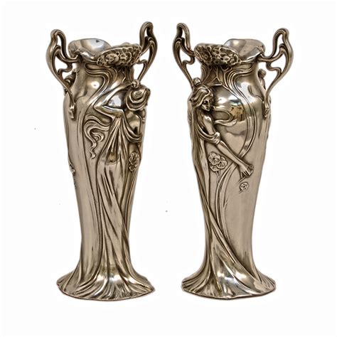 Antique Silver Art Nouveau Lady Figurine Vases | Art Deco Decor