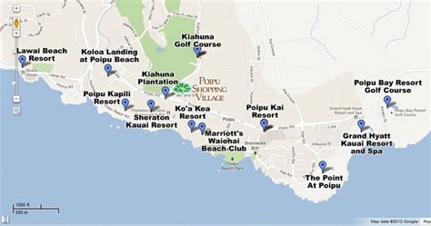 Poipu Shopping Village Map with Resorts and Golf Courses....FREE hula show Monday & Thursday @ 5 ...