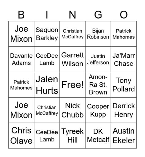 NFL Top Players Out For Season Bingo Card