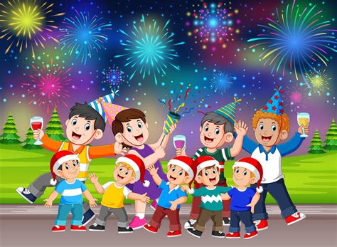 una familia celebrando la navidad y el año nuevo con la fiesta de bebidas 13798728 Vector en ...