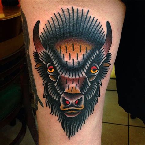 Tattoo uploaded by Tattoodo • Traditional Buffalo Tattoo by Jonathan Montalvo @montalvotattoos # ...