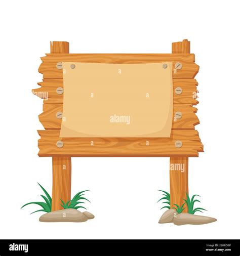 Wooden sign for announcements. Cartoon wooden poster noticeboard travel marketing Stock Vector ...