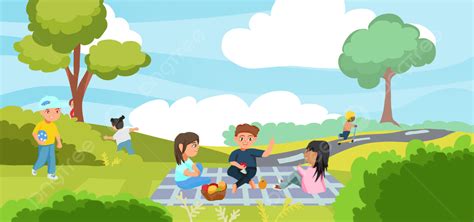 Cartoon Background Of Children Playing A Picnic In The Park, Child, Park, Play Background Image ...