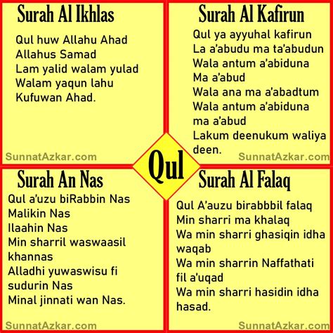 Quls Ayat Kursi Four Kuls Surah Al Falaq Surah Al Kafirun Surah Al ...