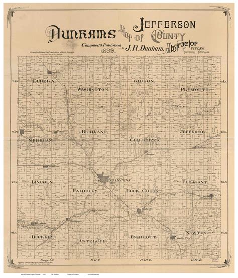 Jefferson County Nebraska 1889 Old Wall Map Reprint With Landowner ...