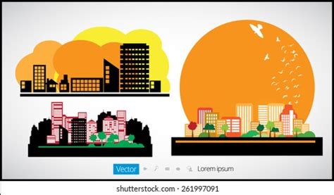 Set Cityscape Backgrounds Stock Vector (Royalty Free) 261997091 ...