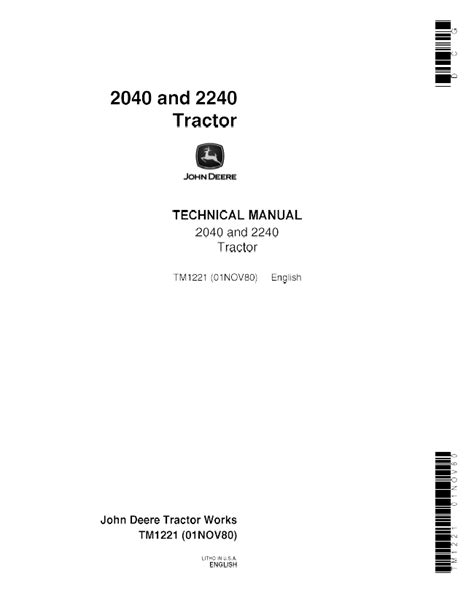 John Deere 2040, 2240 Tractor TM1221 Technical Manual PDF