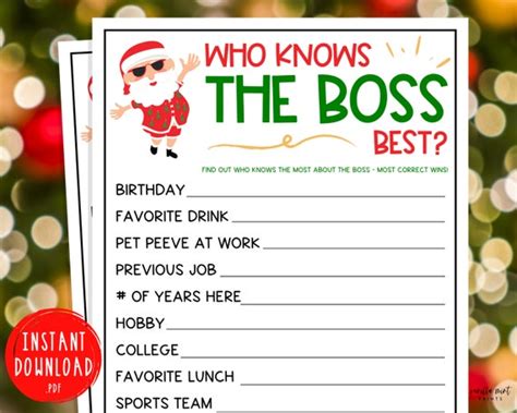 Holiday Office Party Who Knows the Boss Best Game Fun Xmas - Etsy