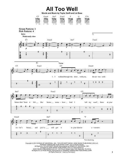 All Too Well by Taylor Swift - Easy Guitar Tab - Guitar Instructor