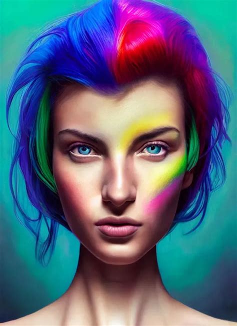 professional portrait, beautiful woman with rainbow... | OpenArt
