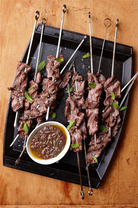 Grilled Lamb Skewers with Mint and Olive Vinaigrette - Colavita Recipes