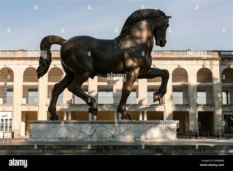 Milan, Hippodrome, bronze horse, designed by Leonardo Da Vinci Stock ...