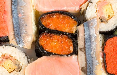 Many tasty fresh japanese sushi with caviar | Stock image | Colourbox