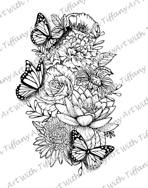 DIGITAL FILE: Floral Butterfly Tattoo Design Flowers and - Etsy