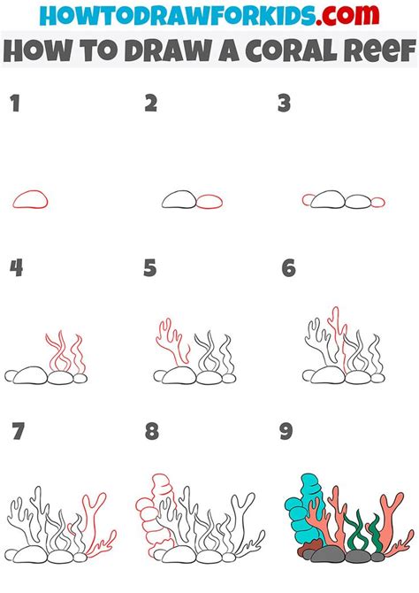 how to draw a coral reef step by step | Coral reef drawing, Coral ...