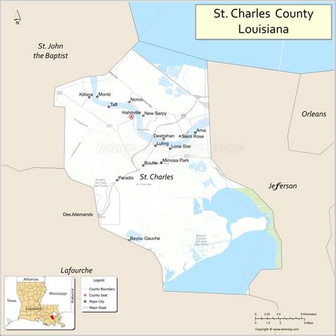 St Charles Parish Map, Louisiana - Where is Located, Cities, Population, Highways & Facts