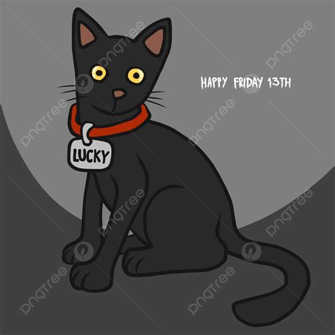 Cheerful Cartoon Vector Illustration Of A Black Cat On Friday The 13th Vector, Fur, Vector ...