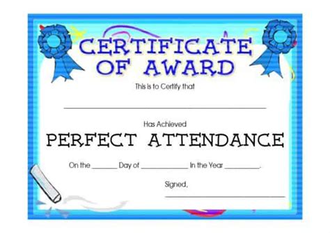 Professional Perfect Attendance Certificate Template Editable | Perfect attendance certificate ...