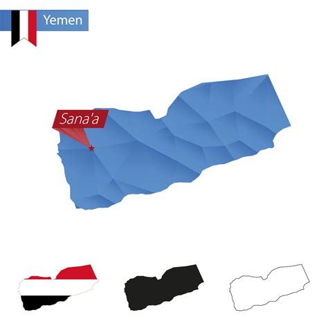 Yemen blue Low Poly map with capital Sanaa. 18818385 Vector Art at Vecteezy