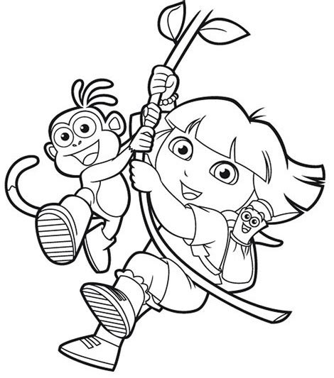 Happy Dora And Boots Coloring Page - Free Printable Coloring Pages for Kids