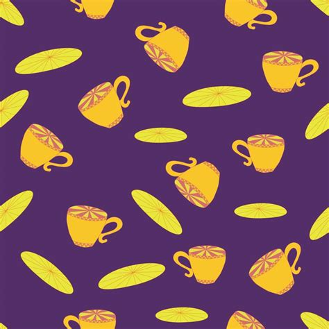 Cups and saucers bright seamless pattern. Tea, tea shop, coffee ...