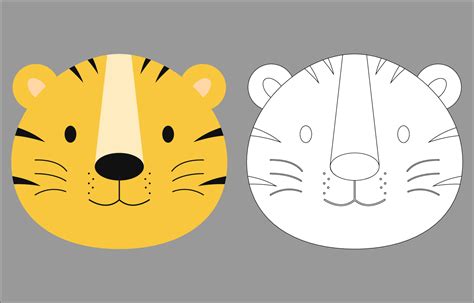 Tiger face cartoon character. Cute outline tiger animal face coloring book for kids. Vector ...