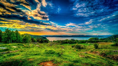 Picture Nature Sky Lake Scenery Grasslands Trees Clouds