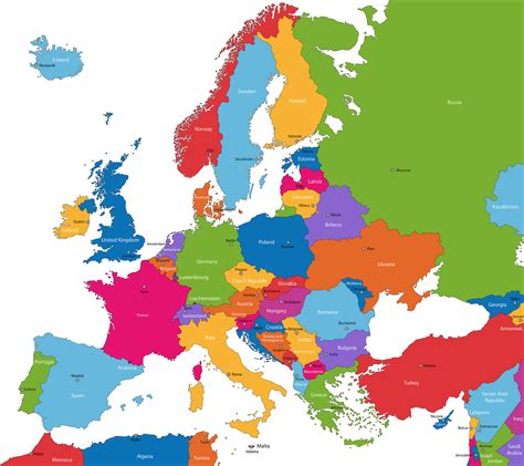 Colorful Map Of Europe Vector Outline Illustration Europe Map Scale | Porn Sex Picture