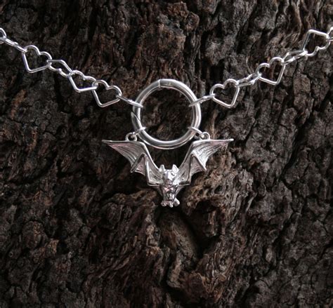 Gothic Bat Discrete O Ring Day Collar / Slave Necklace. Sterling Silver ...