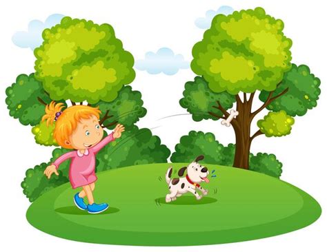 Girl playing with pet dog in park 352751 Vector Art at Vecteezy