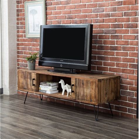 rustic furniture TV stands made from real reclaimed wood with storage cabinets and hairpin legs ...